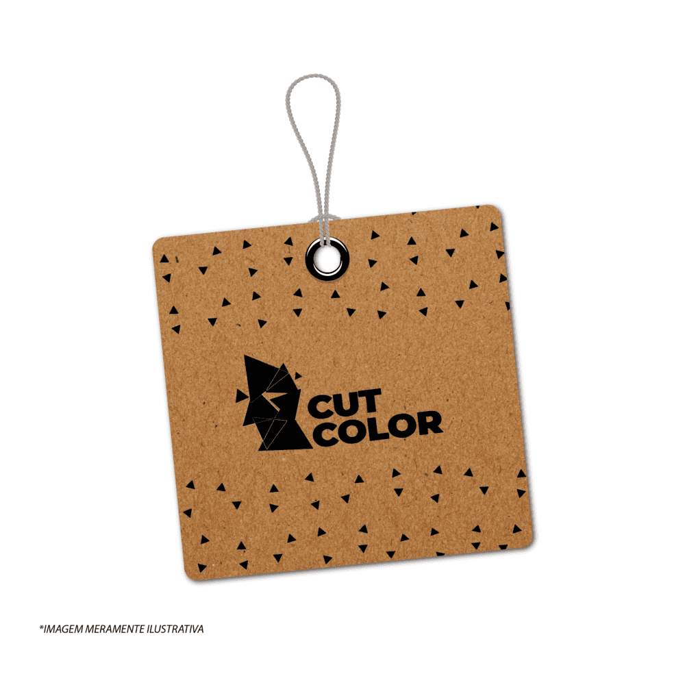 Tag Kraft – Quadrada – Impressão Frontal PERSONALIZADA + Ilhós Preto