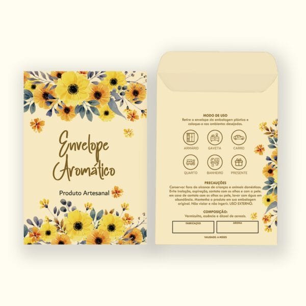 Envelope PRESENTE - Floral Amarelo - Tam P - 10 unid