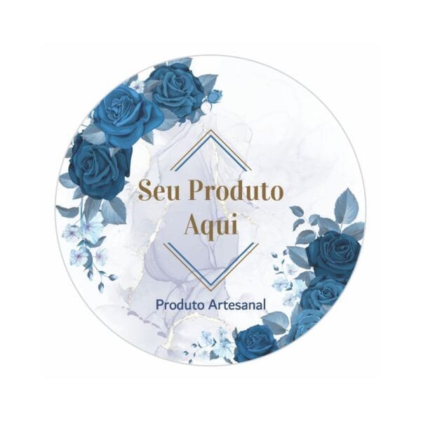 Vinil Semi Personalizado Impressão UV - FLORAL AZUL - Redondo - Image 2