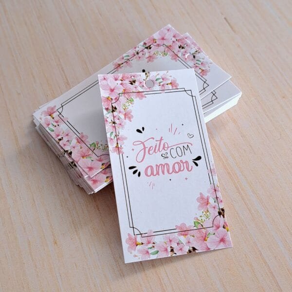 Tag PRESENTE - Floral Rosa - Tam 48x88mm - 50 unid
