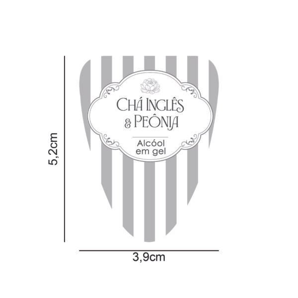 Vinil Branco Fosco – Chá Inglês e Peônia PP – Álcool Gel 3,9x5,2cm – 10 unid