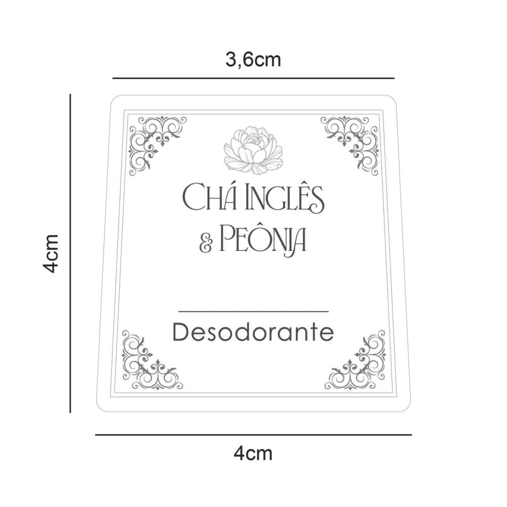 Vinil Branco Fosco – Chá Inglês e Peônia PP – Desodorante 4x4cm – 10 unid